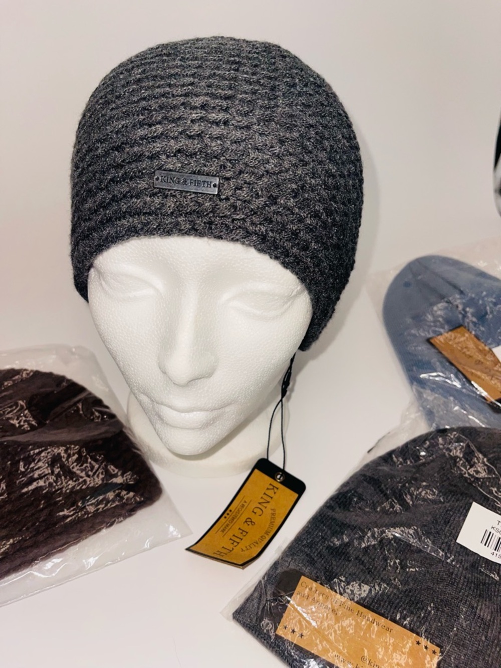 King & Fifth Men's Dark Gray Knit Beanie lot total 4